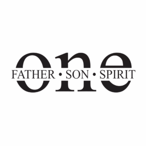 Naszywka termiczna chrześcijańska z tekstem "Jeden Ojciec. Syn, Duch Święty" w kolorze czarnym. Prasowanka na ubrania, Echo-Wiary.