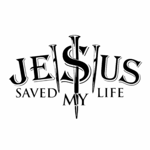 Naszywka termiczna chrześcijańska z tekstem "Jezus Ocalił Moje Życie" w kolorze czarnym. Prasowanka na ubrania, Echo-Wiary.